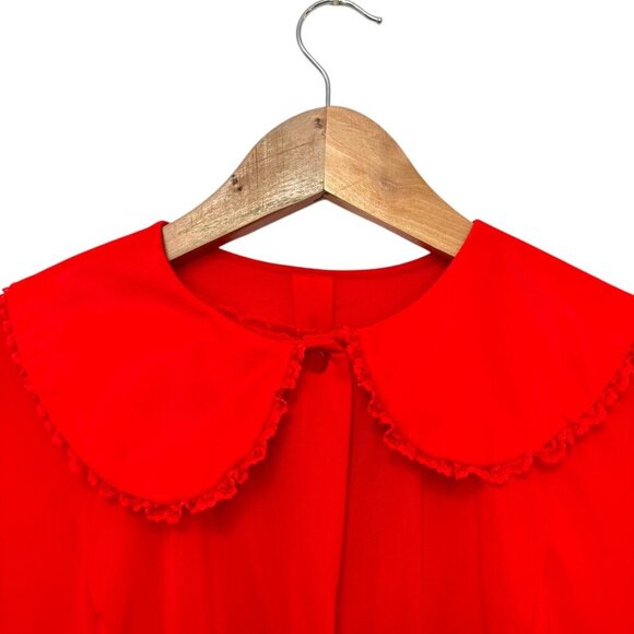 VINTAGE 60s Nylon Nightgown Robe Set Sz S Modest Style Red Peter Pan Collar EUC - Picture 6 of 8